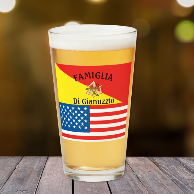 Flag of Sicily American Flag Glass (Flag of Sicily American Flag
Sicilian American Personalized
Glass Tumbler)