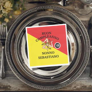 Flag of Sicily Buon Compleanno or Anniversario Napkin
