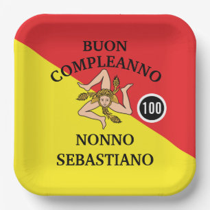 Flag of Sicily Buon Compleanno or Anniversario  Paper Plate