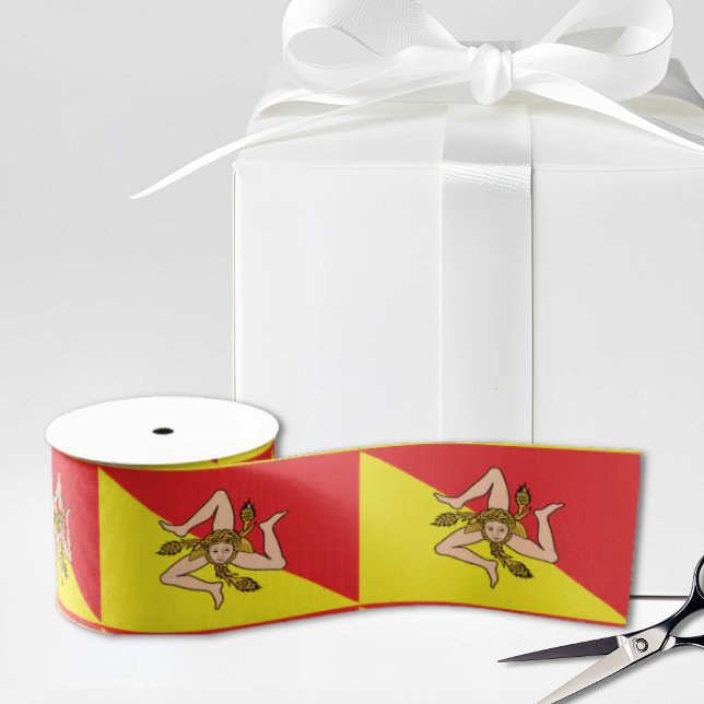 Flag of Sicily Trinacria Yellow & Red Grosgrain Ribbon (Flag of Sicily with Trinacria medusa symbol satin ribbon)