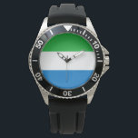 Flag of Sierra Leone Watch<br><div class="desc">This design features the national flag of Sierra Leone (officially known as the Republic of Sierra Leone and informally known as Salone), which is a country on the southwest coast of West Africa. Sierra Leone is bordered by Liberia to the southeast and Guinea to the northeast. The country of Sierra...</div>