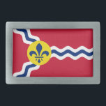 Flag of St. Louis, Missouri Rectangular Belt Buckle<br><div class="desc">Belt Buckle with flag of city of St. Louis; red flag with white and blue waves and blue fleur-de-lys in yellow circle</div>
