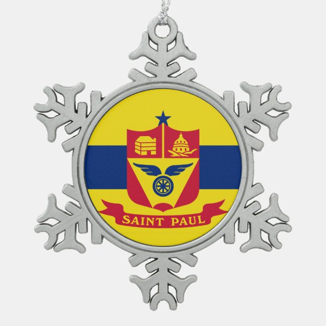 Flag of St Paul, Minnesota Snowflake Pewter Christ Snowflake Pewter Christmas Ornament (Front)