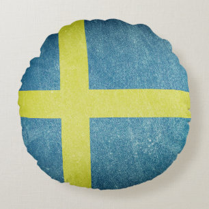 Flag of Sweden Grunge Round Cushion
