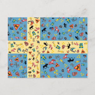 Flag of Sweden with culture icons postcard
