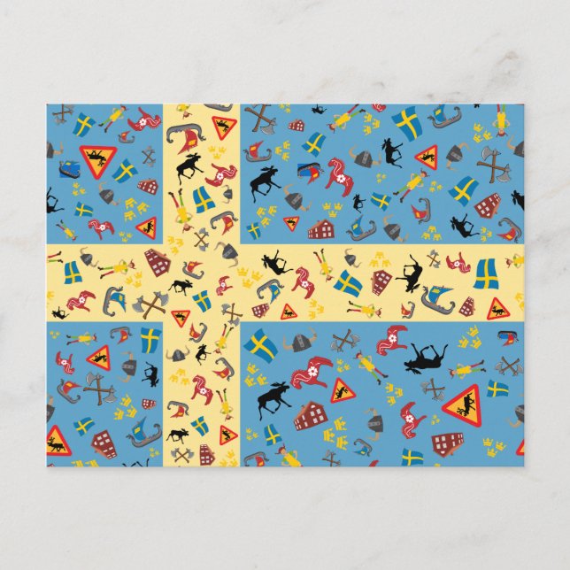 Flag of Sweden with culture icons postcard (Front)