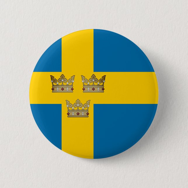 Flag of Sweden with Three Crowns of Sweden added 6 Cm Round Badge (Front)