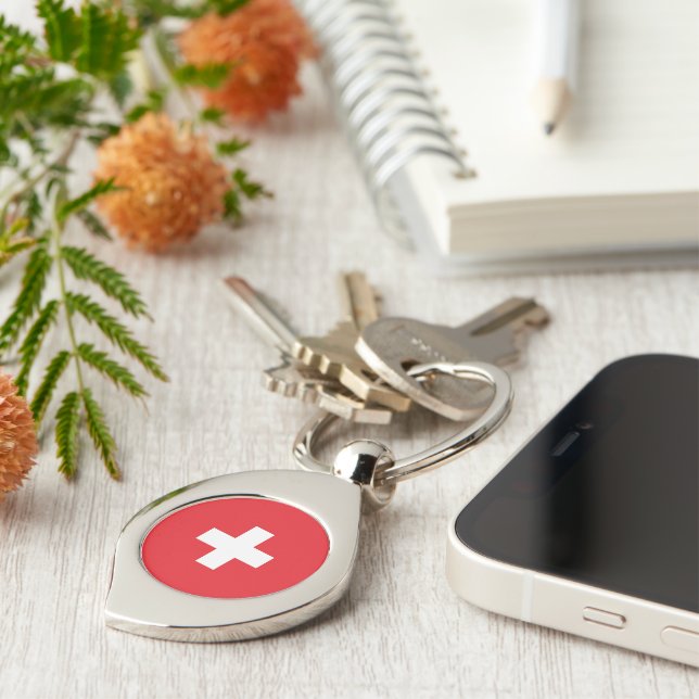Flag of Switzerland Key Ring (Side)