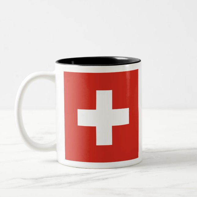 Flag of Switzerland Two-Tone Coffee Mug (Left)