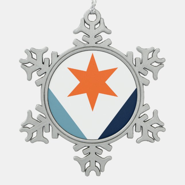 Flag of Syracuse, New York Snowflake Pewter Christmas Ornament (Front)