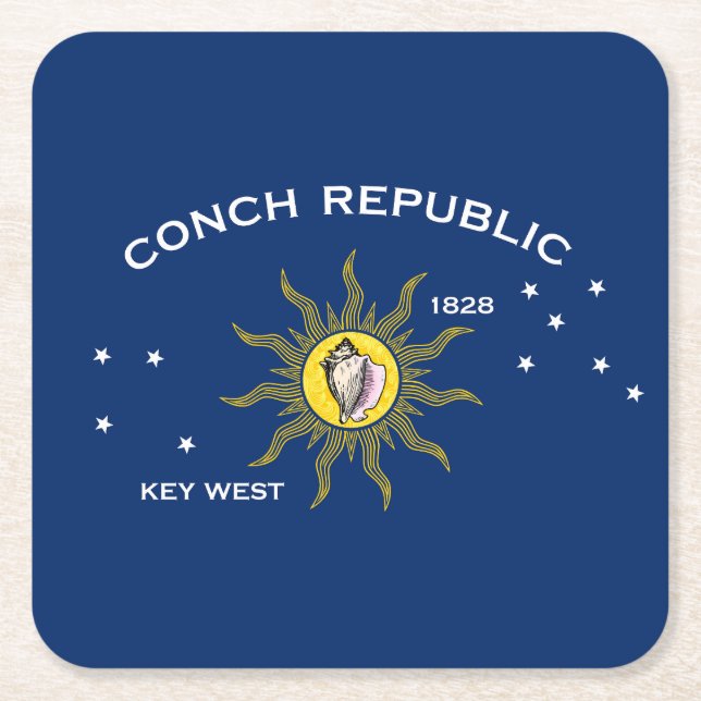 Flag of the Conch Republic, Flag of Key West Square Paper Coaster (Front)
