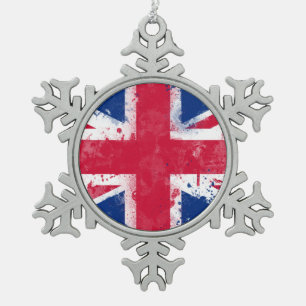 Flag of the United Kingdom or the Union Jack Snowflake Pewter Christmas Ornament