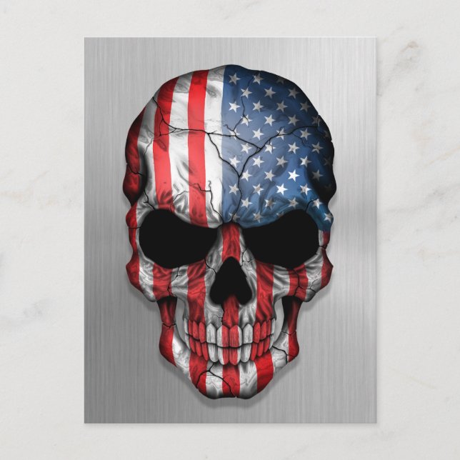 Flag of The United States on a Steel Skull Graphic Postcard (Front)