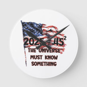 Flag of the United States. President Donald Trump. Round Clock