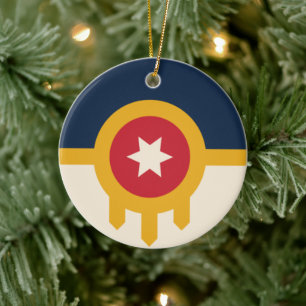 Flag of Tulsa (Oklahoma) Ceramic Tree Decoration
