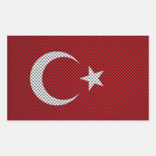 Flag of Turkey with Carbon Fibre Effect Rectangular Sticker