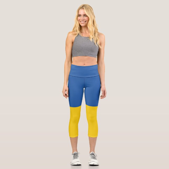 Flag of Ukraine Button Capri Leggings (Front)