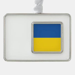 Flag of Ukraine Button Silver Plated Framed Ornament