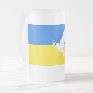 Flag of Ukraine - Dove of Peace - Freedom - Peace  Frosted Glass Beer Mug