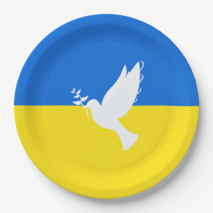 Flag of Ukraine - Dove of Peace - Freedom - Peace Paper Plate