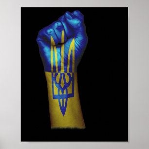 Flag Of Ukraine + Trident On A Raised Clenched Fis Poster