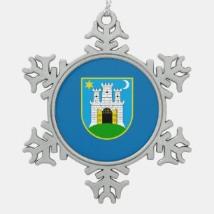 Flag of Zagreb, Croatia Snowflake Pewter Christmas Ornament