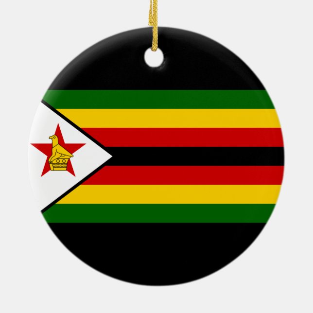 Flag of Zimbabwe Ceramic Tree Decoration (Back)