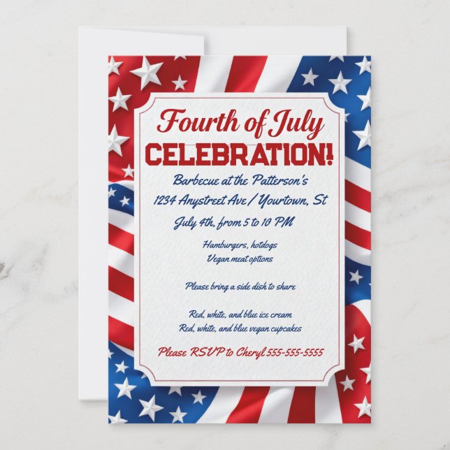 Flag on the Fourth 4th of July Invitation (Front)