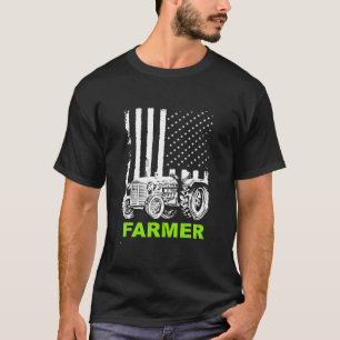 Flag Patriotic Farmer With Tractor For Men Women T-Shirt
