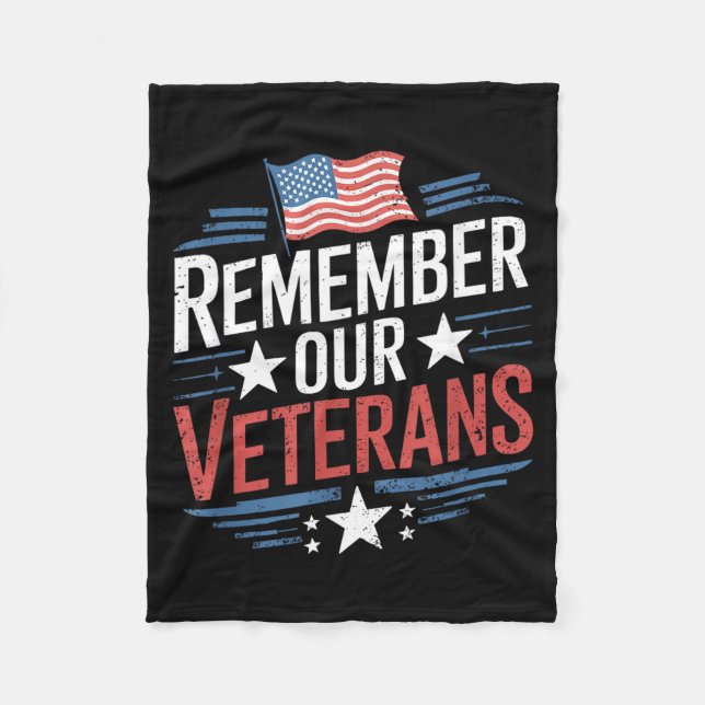 Flag Patriotic Memorial Day Remember Veterans Fleece Blanket (Front)