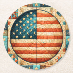 Flag Quilt Round Paper Coaster