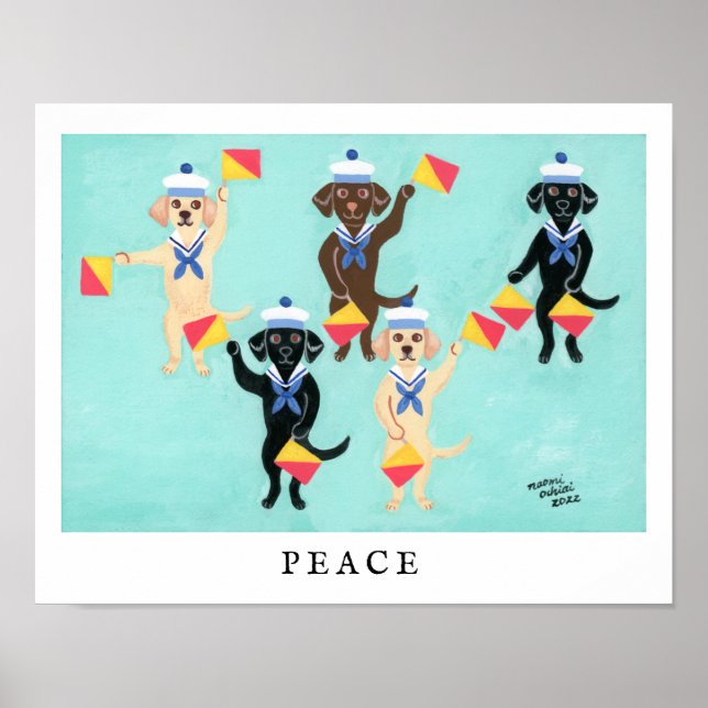Flag Semaphore Labradors sending message of PEACE Poster (Front)