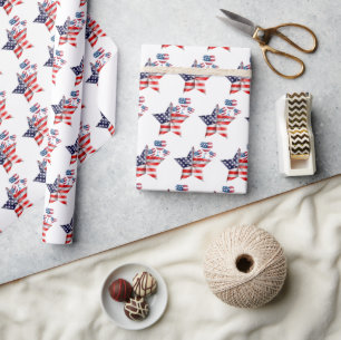 Flag Star and Balloons on White Wrapping Paper