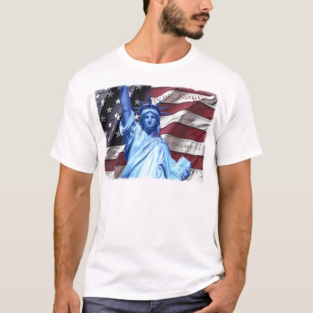 Flag & Statue of Liberty design T-Shirt (Front)