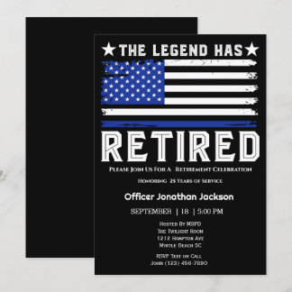 Flag Thin Blue Line Police Officer Retirement Invitation