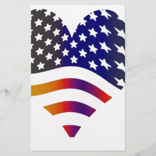 flag usa heart love american honour troops stripes stationery