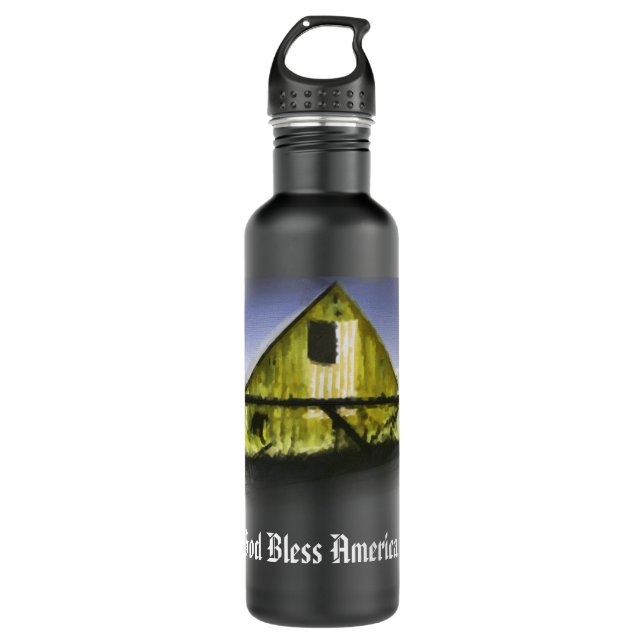 *~* Flag USA Wood Barn GOD BLESS AMERICA AP16 710 Ml Water Bottle (Front)