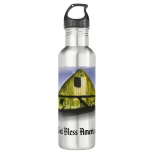 *~* Flag USA Wood Barn GOD BLESS AMERICA AP16 710 Ml Water Bottle