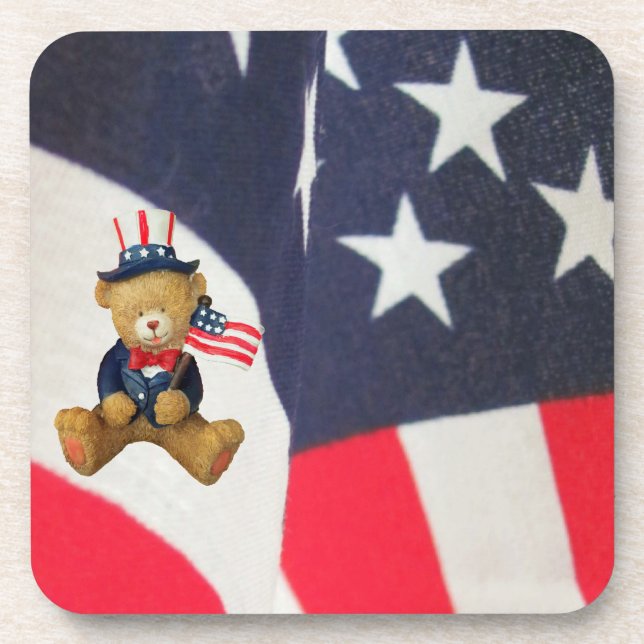 Flag Waving USA Teddy Bear Coaster (Front)
