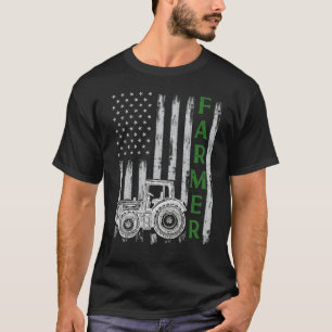 Flag with Tractor  Patriotic Farmer N Farming Trac T-Shirt