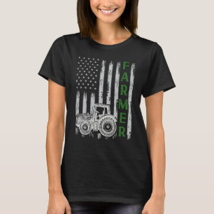 Flag with Tractor  Patriotic Farmer N Farming Trac T-Shirt