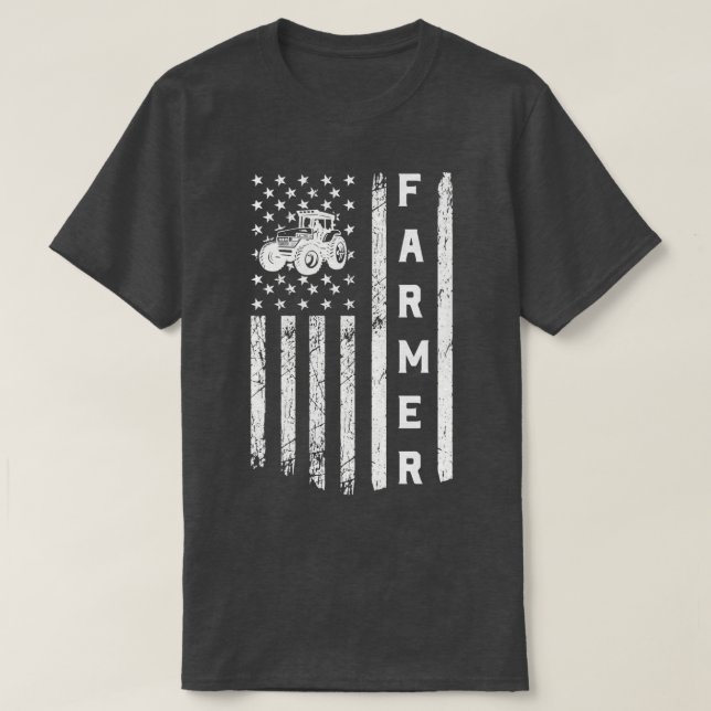 Flag With Tractor Patriotic Farmer  T-Shirt (Design Front)