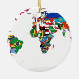 Flagged World - Map of Flags of the World Ceramic Tree Decoration