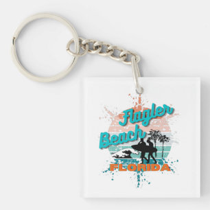 Flagler Beach Florida Vintage Retro Sunset Key Ring