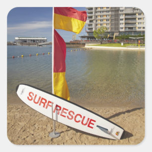 Flags and surf rescue board square sticker