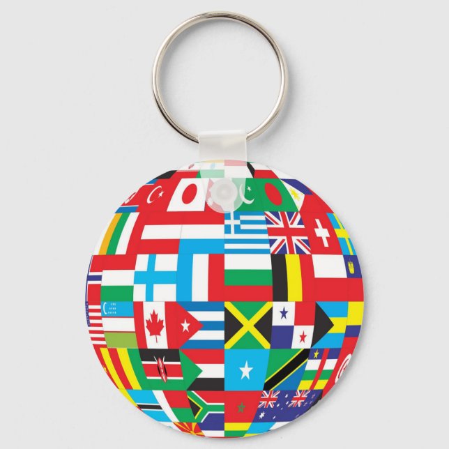 Flags Around the World Globe Key Ring (Front)