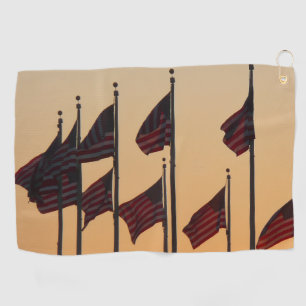 Flags at Sunset American Patriotic USA Golf Towel