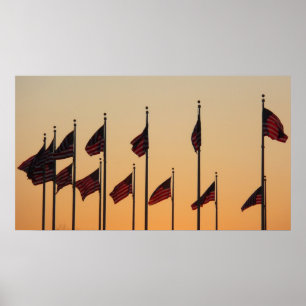 Flags at Sunset American Patriotic USA Poster