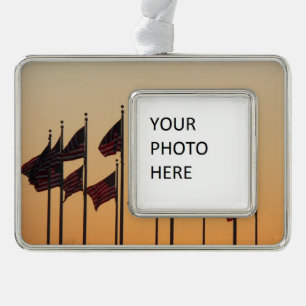 Flags at Sunset American Patriotic USA Silver Plated Framed Ornament