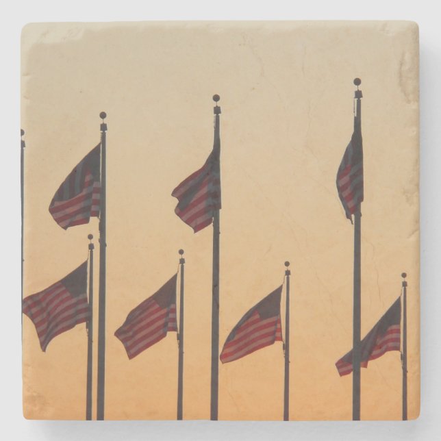 Flags at Sunset American Patriotic USA Stone Coaster (Front)